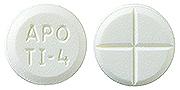 Pill APO TI-4 White Round is Tizanidine Hydrochloride
