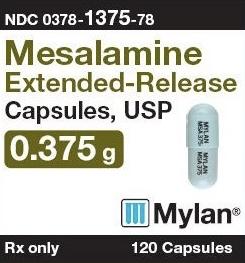 Pill MYLAN MSA 375 MYLAN MSA 375 Green Capsule-shape is Mesalamine Extended-Release