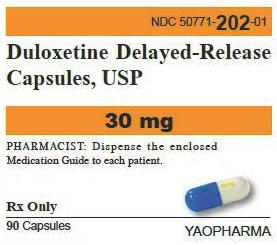 Pill Y202 30 mg Blue & White Capsule/Oblong is Duloxetine Hydrochloride Delayed Release