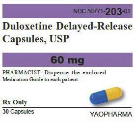 Pill Y203 60 mg Blue & Yellow Capsule/Oblong is Duloxetine Hydrochloride Delayed Release