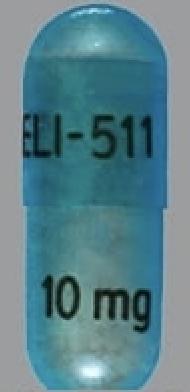 Pill ELI-511 10 mg Blue Capsule/Oblong is Amphetamine and Dextroamphetamine Extended Release