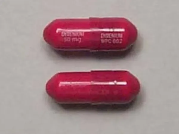 Pill DYRENIUM 50 mg DYRENIUM WPC 002 Red Capsule/Oblong is Triamterene
