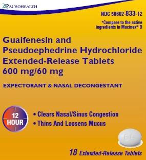 Guaifenesin and pseudoephedrine hydrochloride extended-release 600 mg / 60 mg X 64