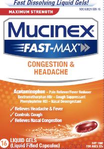 Mucinex fast-max congestion headache acetaminophen 325 mg / dextromethorphan hydrobromide 10 mg / phenylephrine hydrochloride 5 mg PC9