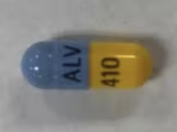 Pill ALV 410 Purple Capsule/Oblong is Hydrocodone Bitartrate Extended-Release