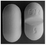 Pill 672 5 White Capsule/Oblong is Acetaminophen and Hydrocodone Bitartrate