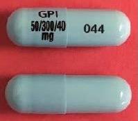 Pill GPI 50/300/40 mg 044 Blue Capsule/Oblong is Acetaminophen, Butalbital and Caffeine