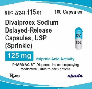 Pill DV 125 Blue & White Capsule-shape is Divalproex Sodium Delayed-Release (Sprinkle)