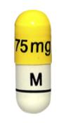 Pill M 75mg Gray & Yellow Capsule-shape is Oseltamivir Phosphate