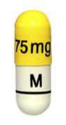 Pill M 75mg Gray & Yellow Capsule/Oblong is Oseltamivir Phosphate