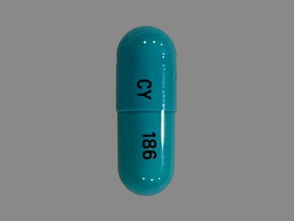 Pill CY 186 Blue Capsule/Oblong is Doxycycline Hyclate