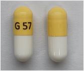 Pill G 57 White & Yellow Capsule/Oblong is Gabapentin