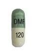 Pill DMF 120 Green & White Capsule-shape is Dimethyl Fumarate Delayed-Release