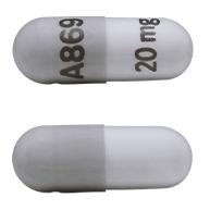 Pill A869 20 mg Gray & White Capsule/Oblong is Methylphenidate Hydrochloride Extended-Release