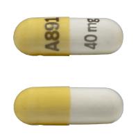 Pill A891 40 mg Yellow & White Capsule/Oblong is Methylphenidate Hydrochloride Extended-Release