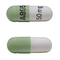 Pill A895 50 mg Green & White Capsule-shape is Methylphenidate Hydrochloride Extended-Release