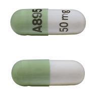 Pill A895 50 mg Green & White Capsule/Oblong is Methylphenidate Hydrochloride Extended-Release