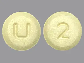 Pill U 2 Yellow Round is Amlodipine Besylate