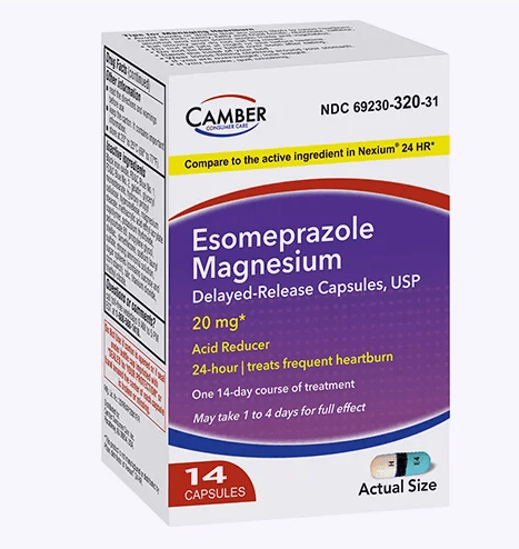 Pill H E4 Blue & White Capsule/Oblong is Esomeprazole Magnesium Delayed-Release