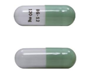 Pill BG-12 120 mg Green & White Capsule-shape is Dimethyl Fumarate Delayed-Release