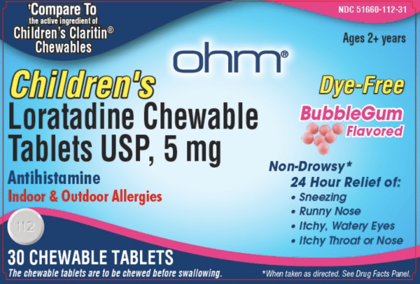 Pill 112 White Round is Loratadine (Chewable)