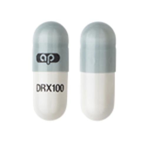 Pill ap DRX100 Blue & White Capsule/Oblong is Droxidopa