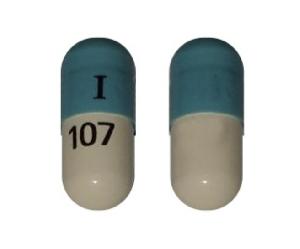 Pill I 107 Blue & White Capsule/Oblong is Atomoxetine Hydrochloride