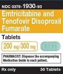 Emtricitabine and tenofovir disoproxil fumarate 200 mg / 300 mg M ET 23