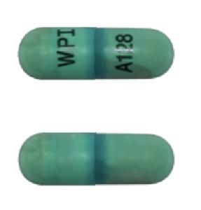 Pill WPI A128 Green Capsule-shape is Isotretinoin