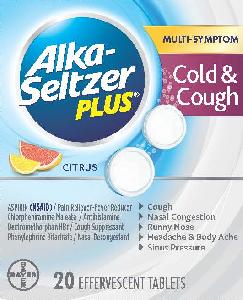 Alka-seltzer plus multi-symptom cold cough (effervescent) aspirin 325 mg / chlorpheniramine maleate 2 mg / dextromethorphan hydrobromide 10 mg / phenylephrine bitartrate 7.8 mg ASP C C