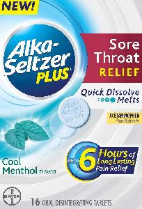 Pill Alka-Seltzer PLUS MENTHOL Blue Round is Alka-Seltzer Plus Sore Throat Relief (Cool Menthol Flavor)