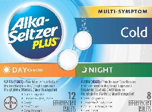 Alka-seltzer plus multi-symptom cold effervescent (day) aspirin 325 mg / dextromethorphan hydrobromide 10 mg / phenylephrine bitartrate 7.8 mg ASP DAY
