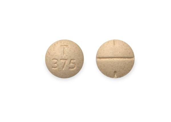 Pill T 375 Peach Round is Amphetamine and Dextroamphetamine