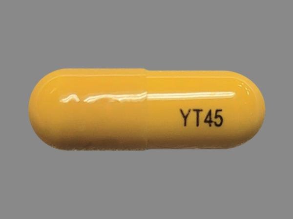 Pill YT 45 Yellow Capsule/Oblong is Gabapentin