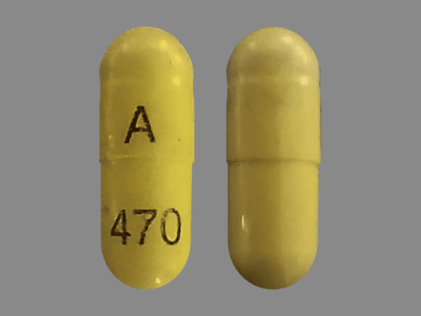 Pill A 470 Yellow Capsule/Oblong is Gabapentin