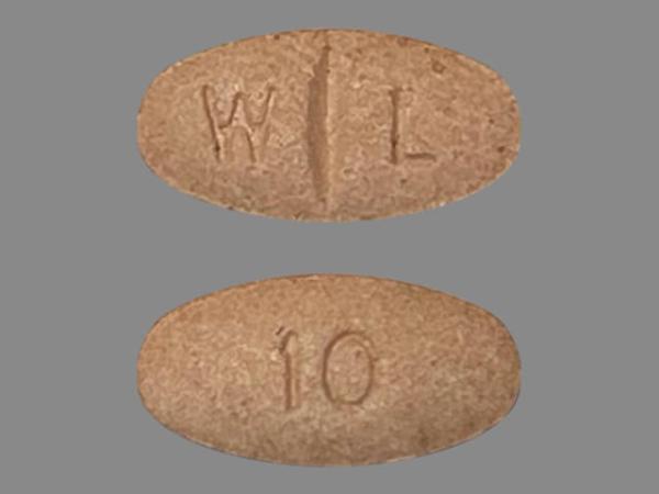 Pill W L 10 Peach Oval is Dextroamphetamine Sulfate