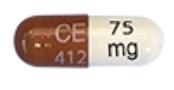 Pill CE 412 75 mg Brown & White Capsule/Oblong is Doxycycline Monohydrate