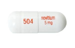 Pill 504 novitium 5 mg White Capsule/Oblong is Selegiline Hydrochloride