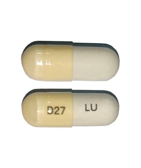 Pill D27 LU Yellow & White Capsule/Oblong is Droxidopa