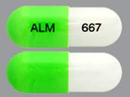Pill ALM 667 Green & White Capsule/Oblong is Loreev XR