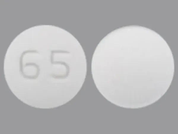 Pill 65 White Round is Lurasidone Hydrochloride