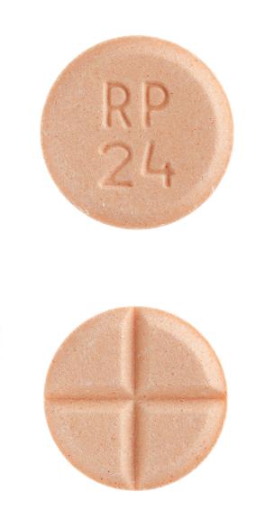 Pill RP 24 Peach Round is Amphetamine and Dextroamphetamine