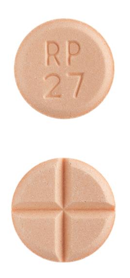 Pill RP 27 Peach Round is Amphetamine and Dextroamphetamine