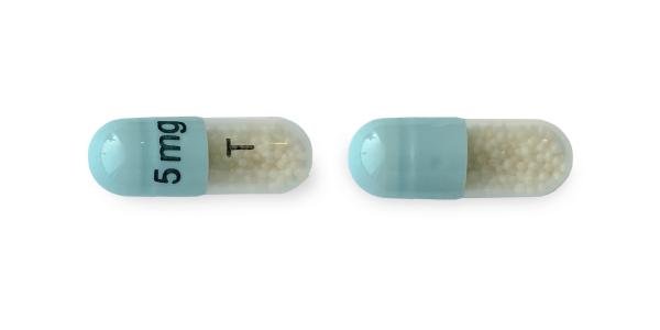 Pill 5 mg T Blue Capsule/Oblong is Amphetamine and Dextroamphetamine Extended Release