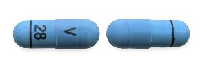 Pill V 28 Blue Capsule/Oblong is Droxidopa