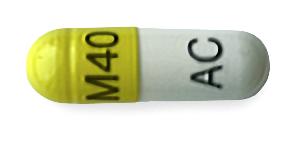 Pill M40 AC Yellow & White Capsule-shape is Dexmethylphenidate Hydrochloride Extended-Release