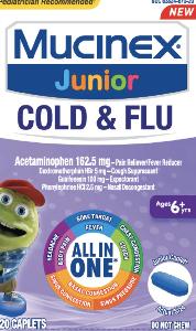 Mucinex junior cold and flu acetaminophen 162.5 mg / dextromethorphan hydrobromide 5 mg / guaifenesin 100 mg / phenylephrine hydrochloride 2.5 mg Mx Jr