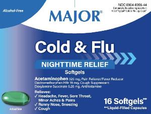 Pill PC10 is Cold and Flu Nighttime Relief acetaminophen 325 mg / dextromethorphan hydrobromide 15 mg / doxylamine succinate 6.25 mg
