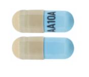 Pill AA10A Blue & Brown Capsule-shape is Thiothixene