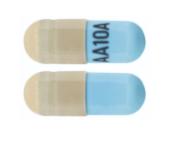 Pill AA10A Blue & Brown Capsule/Oblong is Thiothixene